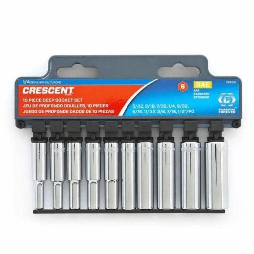 Crescent CSAS10 10 Pc. 1/4" Drive 6 Point Sae Deep Socket Set -Crescent Sales 2024 CT CSAS10N 000