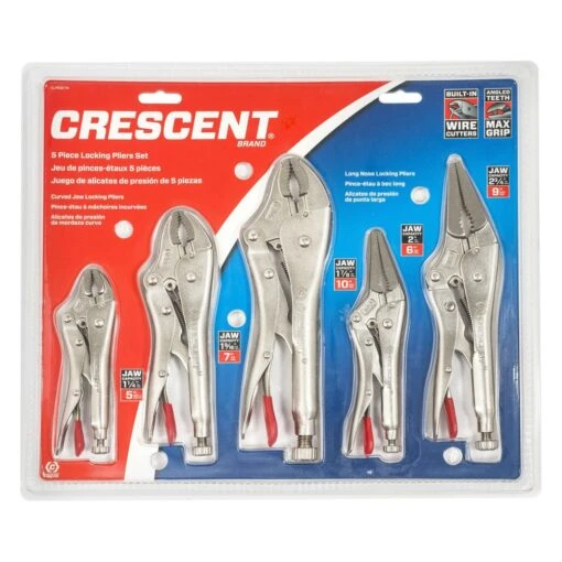 Crescent® - 5-piece 5" To 10" Metal Handle Curved/Long Nose Jaws Locking Pliers Set -Crescent Sales 2024 clp5setn 2