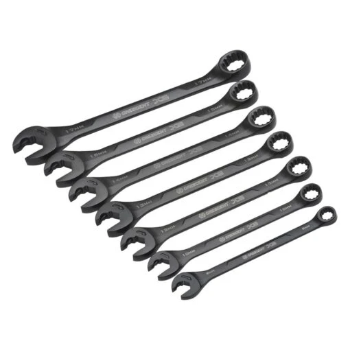 Crescent® - X6™ 7-piece 8 To 17 Mm Spline Angled Head Ratcheting Open End Black Oxide Combination Wrench Set -Crescent Sales 2024